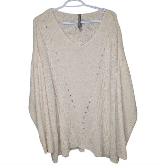 Penningtons Women’s 2XL Cream Knit V-Neck Oversized Sweater Poncho Style - Picture 1 of 11